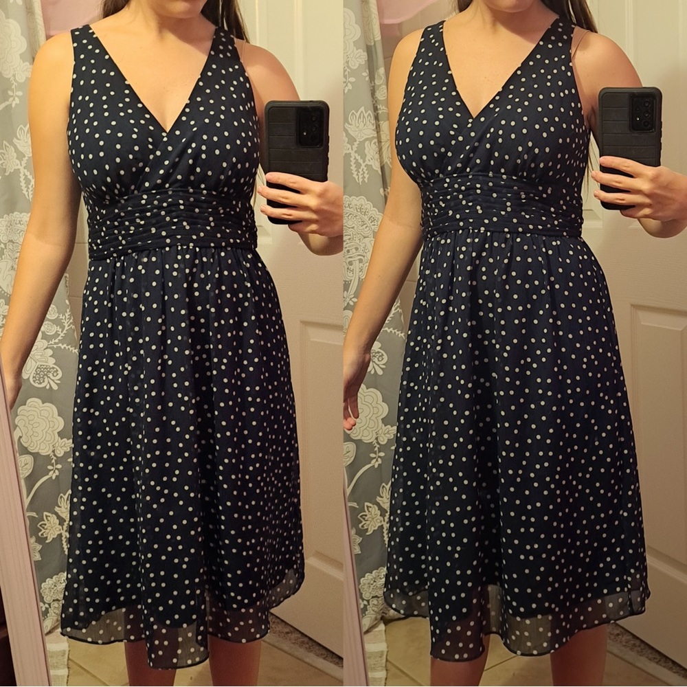 GEORGE ME Size 4 Navy Polka Dot Vintage Dress